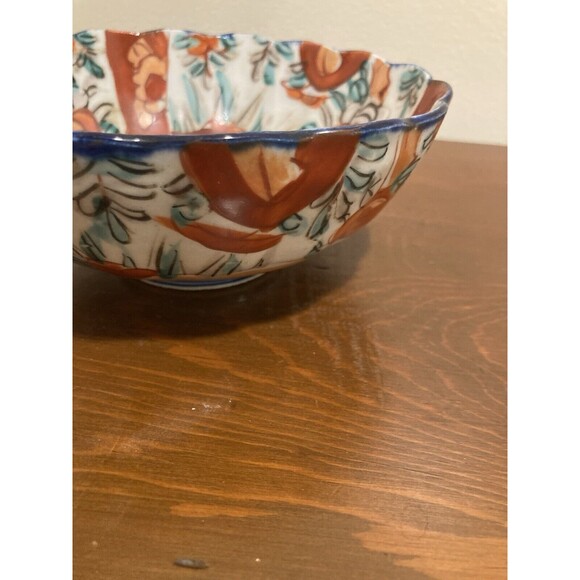 Vintage Japanese Imari Bowl Porcelain Round Scalloped Edges Pedestal 6" x 2.5" - Picture 9 of 15